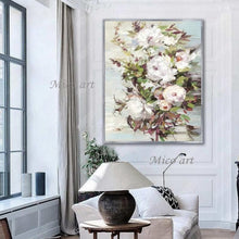 Laden Sie das Bild in den Galerie-Viewer, Abstraktes Gemälde auf Leinwand, handgemalt, Palettenmesser, Blumen, Ölgemälde, modernes Dekorstück, ungerahmt, Blumenbilder, Wandkunst