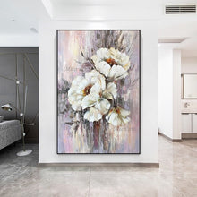 Laden Sie das Bild in den Galerie-Viewer, Abstraktes Gemälde auf Leinwand, handgemalt, Palettenmesser, Blumen, Ölgemälde, modernes Dekorstück, ungerahmt, Blumenbilder, Wandkunst