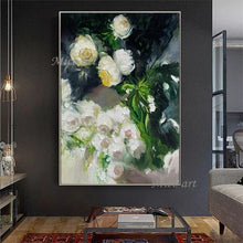 Laden Sie das Bild in den Galerie-Viewer, Abstraktes Gemälde auf Leinwand, handgemalt, Palettenmesser, Blumen, Ölgemälde, modernes Dekorstück, ungerahmt, Blumenbilder, Wandkunst