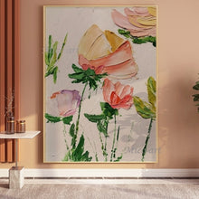 Laden Sie das Bild in den Galerie-Viewer, Abstraktes Gemälde auf Leinwand, handgemalt, Palettenmesser, Blumen, Ölgemälde, modernes Dekorstück, ungerahmt, Blumenbilder, Wandkunst