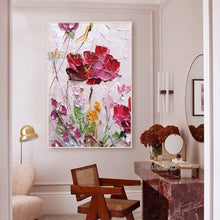 Laden Sie das Bild in den Galerie-Viewer, Abstraktes Gemälde auf Leinwand, handgemalt, Palettenmesser, Blumen, Ölgemälde, modernes Dekorstück, ungerahmt, Blumenbilder, Wandkunst