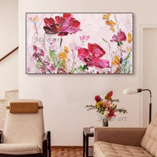 Laden Sie das Bild in den Galerie-Viewer, Abstraktes Gemälde auf Leinwand, handgemalt, Palettenmesser, Blumen, Ölgemälde, modernes Dekorstück, ungerahmt, Blumenbilder, Wandkunst