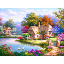 Laden Sie das Bild in den Galerie-Viewer, 60 × 75 cm Öl-Kits Gemälde nach Zahlen DIY Bilder Landschaft Blumenhaus Dekoration Leinwand Gemälde für Zuhause