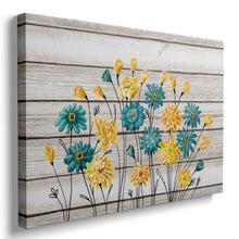 Load image into Gallery viewer, Blue and Yellow Flowers Canvas Wall Art Wood Board Background Decor