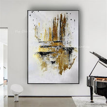 Cargar imagen en el visor de la galería, Gold foil landscape abstract picture modern with grey canvas 100% Handpainted oil painting no frame on canvas wall decoration