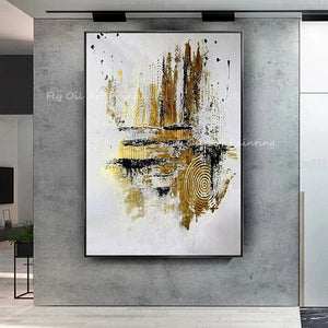 Gold foil landscape abstract picture modern with grey canvas 100% Handpainted oil painting no frame on canvas wall decoration