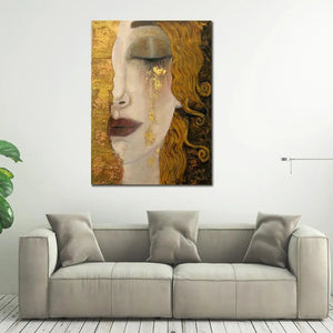 Portrait Woman In Gold Canvas Art Gustav Klimt Famous Oil Painting Handmade Golden Tears Modern Artwork For Bedroom Wall Decor