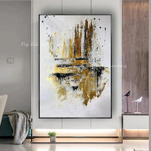 Cargar imagen en el visor de la galería, Gold foil landscape abstract picture modern with grey canvas 100% Handpainted oil painting no frame on canvas wall decoration