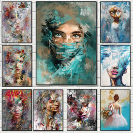 Abstraktes afrikanisches maskiertes Mädchen, Wandkunst, Leinwand, Poster, Graffiti-Poster und Drucke, Frauenporträt, Straßenkunst, Bilder, Heimdekoration