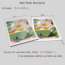 Carica l&#39;immagine nel visualizzatore della Galleria, Tigre nella vasca da bagno Stampa botanica Poster Giungla tropicale Animale Wall Art Canvas Painitng Cheetah Reading Newspaper Safari Decor