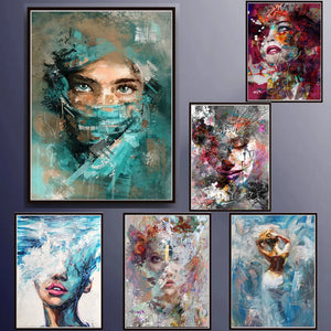 Abstract African Masked Girl Wall Art Canvas Poster Graffiti Poster e stampe Ritratto di donna Street Art Pictures Home Decor