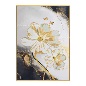 Large Size gold foil flower picture with grey canvas 100% Handpainted Oil Painting On Canvas home decoration