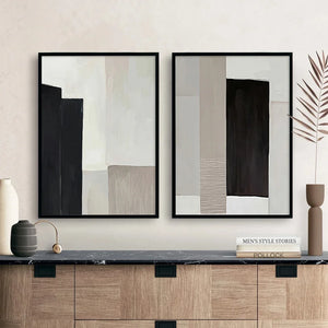 Contemporary Abstract Black and Beige Oil Prints Canvas Painting Wall Art Posters Picture Living Room Home Interior Decoration