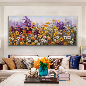 Large Abstract Floral Wall Painting, Modern Wall Art, Canvas Pictures, Handmade wildflowers Oil Painting, Living Room Wall Decor