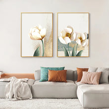 Carica l&#39;immagine nel visualizzatore della Galleria, Moderna pianta foglie fiore tela pittura dorata di lusso astratta arte della parete poster e stampe immagini a parete per la decorazione del soggiorno