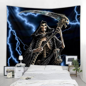 Tapiz Art Deco de Halloween, manta, cortina colgante para el hogar, dormitorio, sala de estar, decoración, tapiz de decoración de calavera Grim Reaper