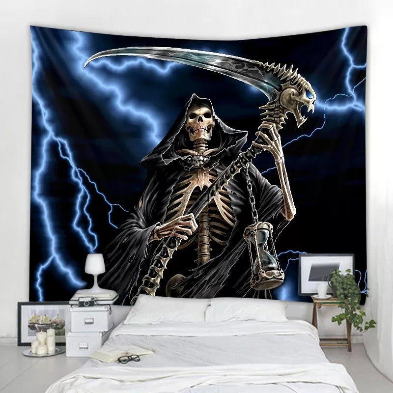 Halloween Tapestry Art Deco Blanket Curtain Hanging Home Bedroom Living Room Decoration Skull Grim Reaper Decoration Tapestry