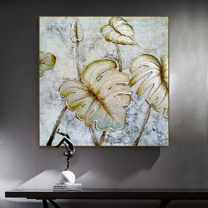 handmade oil paintings for living room wall Lotus leaf landscape texture acrylic picture artwork for bedroom home decoration