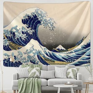 Japan Kanagawa Wellen Bedruckter Hängender Wandteppich Sonne Wandbehang Wandteppiche Boho Tagesdecke Yoga-Matte Decke