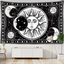 Carica l&#39;immagine nel visualizzatore della Galleria, Arazzo mandala bianco nero sole e luna arazzo appeso a parete tarocchi hippie tappeti da parete dormitorio decorazione coperta