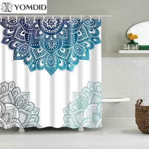 Tenda da doccia impermeabile Tenda da bagno stampata con fiori di mandala Tessuto in poliestere Tende geometriche per decorazioni per il bagno di casa con 12 ganci