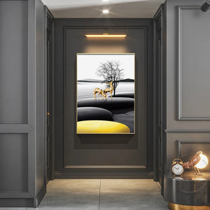 Modern Landscape Poster Black Yellow Stone Boat Deer Wall Art Canvas Painting Nordic Print Wall Pictures Living room Decoration