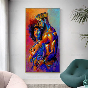 African Black Art King and Queen Oil Painting Printed Canvas Painting Wall Art Sexy Couples Posters and Prints for Adult Bedroom