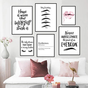 Mode Lippen Wimpern Wand Kunst Leinwand Malerei Druck Augenbraue Kunst Poster Wand Bilder Für Schönheit Shop Moderne Wohnkultur SQ07