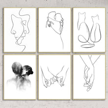 Load image into Gallery viewer, Couple Line Drawing Sketch Print Minimalist Abstract Wall Art Canvas Painting Black White Picture Nordic Poster Bedroom Decor