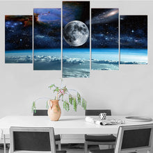 Laden Sie das Bild in den Galerie-Viewer, Wandkunst-Leinwandgemälde, 5-teilig, Weltraum-Universum, Mond, Sterne, Gemälde, modular, gerahmt, Leinwand, Heimdekoration, Poster für Wohnzimmer