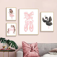 Load image into Gallery viewer, Nordic Ballet Princess Nursery Poster Unicorn Wall Art Canvas Painting Swan Wall Pictures For Children Room Kid Cuadros Decor