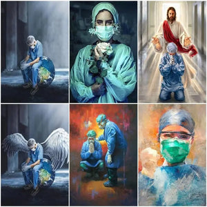 GATYZTORY DIY Malen nach Zahlen Arzt Öl Färbung nach Zahlen Engel Krankenschwester Wandkunst Leinwand Bild handgemalt Home Decoratio