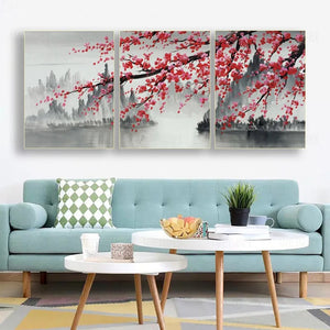 3 Panel Chinese Style Plum Wall Art Canvas Painting Modern Home Decoration Abstract Landscape Posters Prints For Living Room