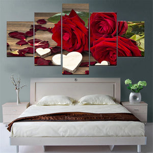 Cuadro sobre lienzo para pared impreso, 5 paneles, decoración de rosas hermosas, pintura, imágenes modulares en el marco de la pared del pasillo
