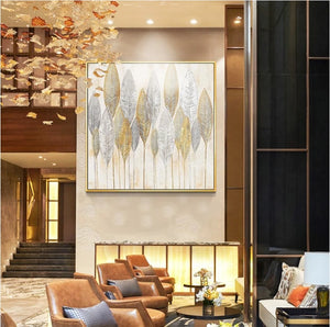 Hot sale 100% Handmade canvas oil painting gold and silver leaf hanging picture for living room bedroom no framed