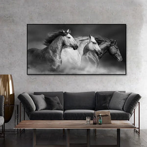 Lienzo artístico de tres caballos corriendo, carteles artísticos de pared con animales para sala de estar, decoración del hogar, Cuadros, pinturas impresas en lienzo para pared personalizadas
