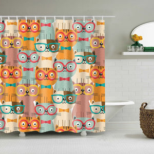 Rideau de douche imprimé chat, rideaux de bain animaux de dessin animé, couverture de bain pour baignoire, rideaux de douche avec 12 crochets