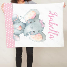 Carica l&#39;immagine nel visualizzatore della Galleria, LVYZIHO Coperta per bambino personalizzata con nome personalizzato Coperta per ragazzo/ragazza con strisce di elefante rosa blu - Coperta 30x40 /48x60 /60x80 pollici