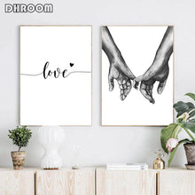 Load image into Gallery viewer, Black White Style Sweet Love Wall Art Canvas Poster Minimalist Hand in Hand Print Painting Picture for Living Room Bedroom Decor