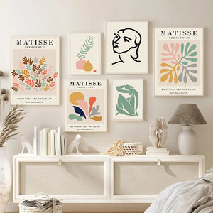 Vase de fille Matisse abstrait, feuille de corail, soleil, toile d'art mural, affiches et imprimés nordiques, images murales pour décor de salon