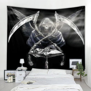 Halloween Tapestry Art Deco Blanket Curtain Hanging Home Bedroom Living Room Decoration Skull Grim Reaper Decoration Tapestry