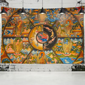 Arazzo, antico dipinto buddista thangka, arazzo mandala hippie, decorazione da parete paesaggistica, decorazione dello sfondo della casa