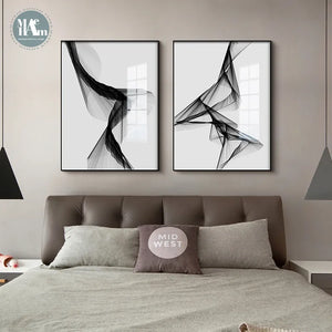 Cuadro sobre lienzo para pared, arte blanco y Negro Nórdico, carteles impresos, imagen de línea abstracta para sala de estar, decoración del hogar moderna, sin marco