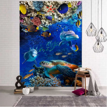 Carica l&#39;immagine nel visualizzatore della Galleria, Arazzo cartone animato appeso panno sfondo mondo sottomarino decorazione domestica coperta delfino appeso a parete decorazione camera da letto kawaii