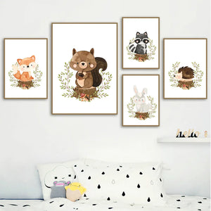 Fox Rabbit Bear Raccoon Hedgehog Squirrel Nursery Wall Art Canvas Painting Posters And Prints Wall Pictures Baby Kids Room Decor