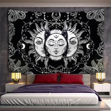 Charger l&#39;image dans la galerie, Blanc noir soleil lune Mandala tapisserie tenture murale céleste tapisserie Hippie mur tapis dortoir décor psychédélique tapisserie