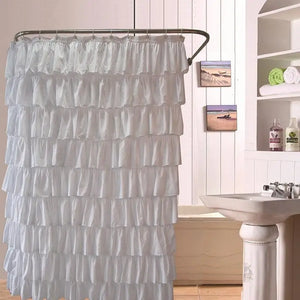 17 einfarbige, wasserdichte Duschvorhänge mit gewelltem Rand, gerüschte Badezimmervorhang-Dekoration