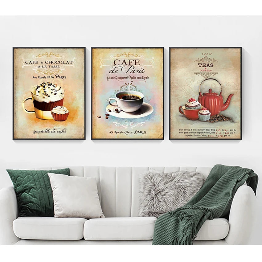 Home Decoration Kitchen Wall Pictures No Frame Nordic Poster Vintage Minimalist Coffee Dessert Canvas painting Abstract