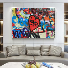 Carica l&#39;immagine nel visualizzatore della Galleria, Love Hearts Graffiti Banksy Wall Art Canvas Painting Poster e stampe Immagini murali astratte per la decorazione del soggiorno