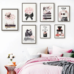 Libro de moda, flor de Perfume de gato con logotipo, cuadro sobre lienzo para pared, carteles nórdicos e impresiones, imágenes de pared para decoración para sala de estar